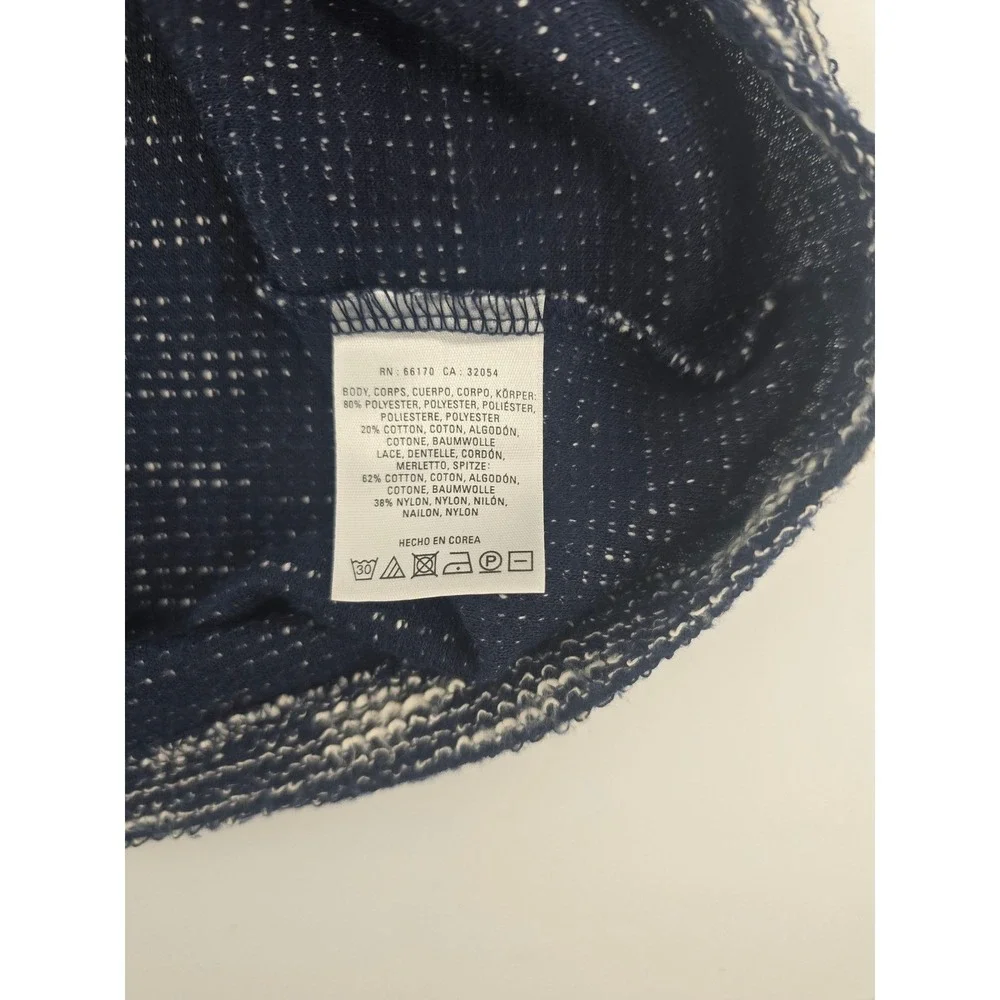 Anthropologie Postmark Knit Top Women Small Navy Blue Lace Sleeve Space Dye Boho